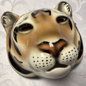 TIGER. Vintage African PORCELAIN .HOME DECOR Decor Handmade ARTIST SIGNED